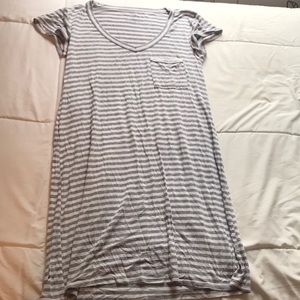 Grey and White Stripped T-shirt Dress